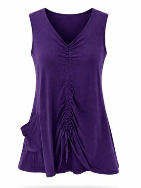 Pacificotton by Bryn Walker Purple Ruched Cotton Lagenlook Tunic Dress XL